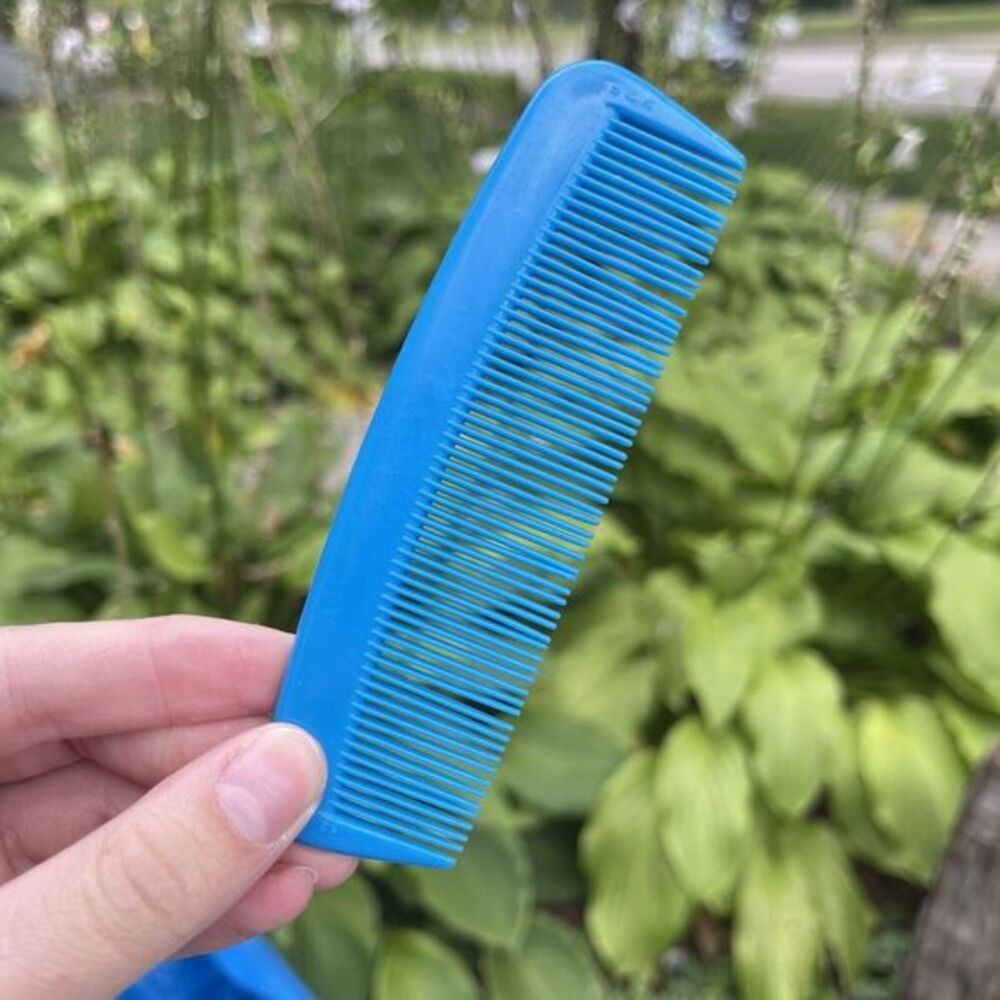 Vintage Blue Plastic‎ Hair Comb USA Wide Purse Pocket Unbreakable USED